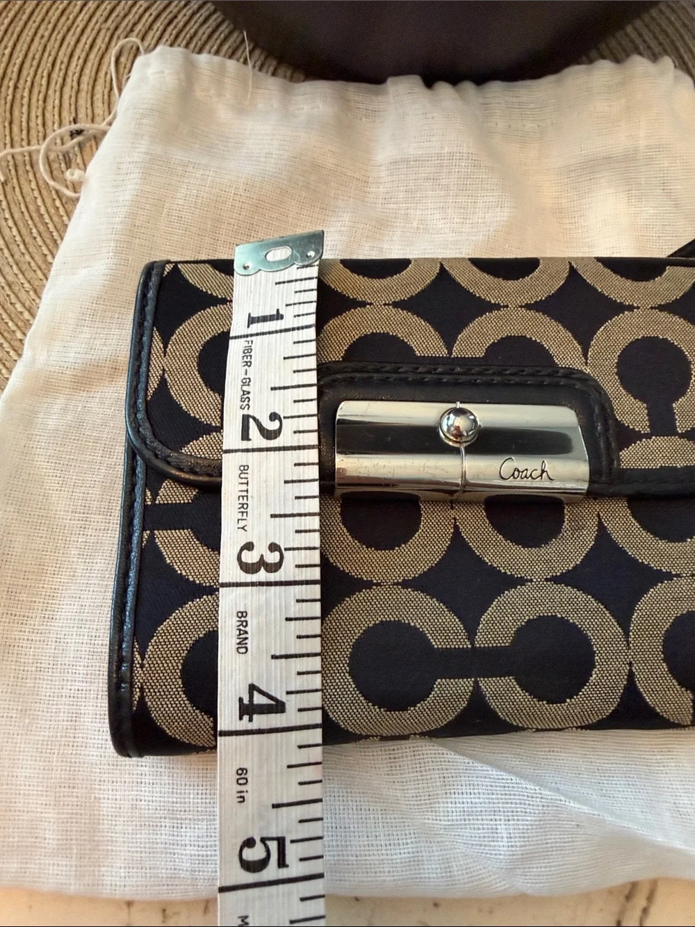 COACH Kristen Black and Khaki Op Art Jacquard Tri-Fold Wallet w/Dustbag